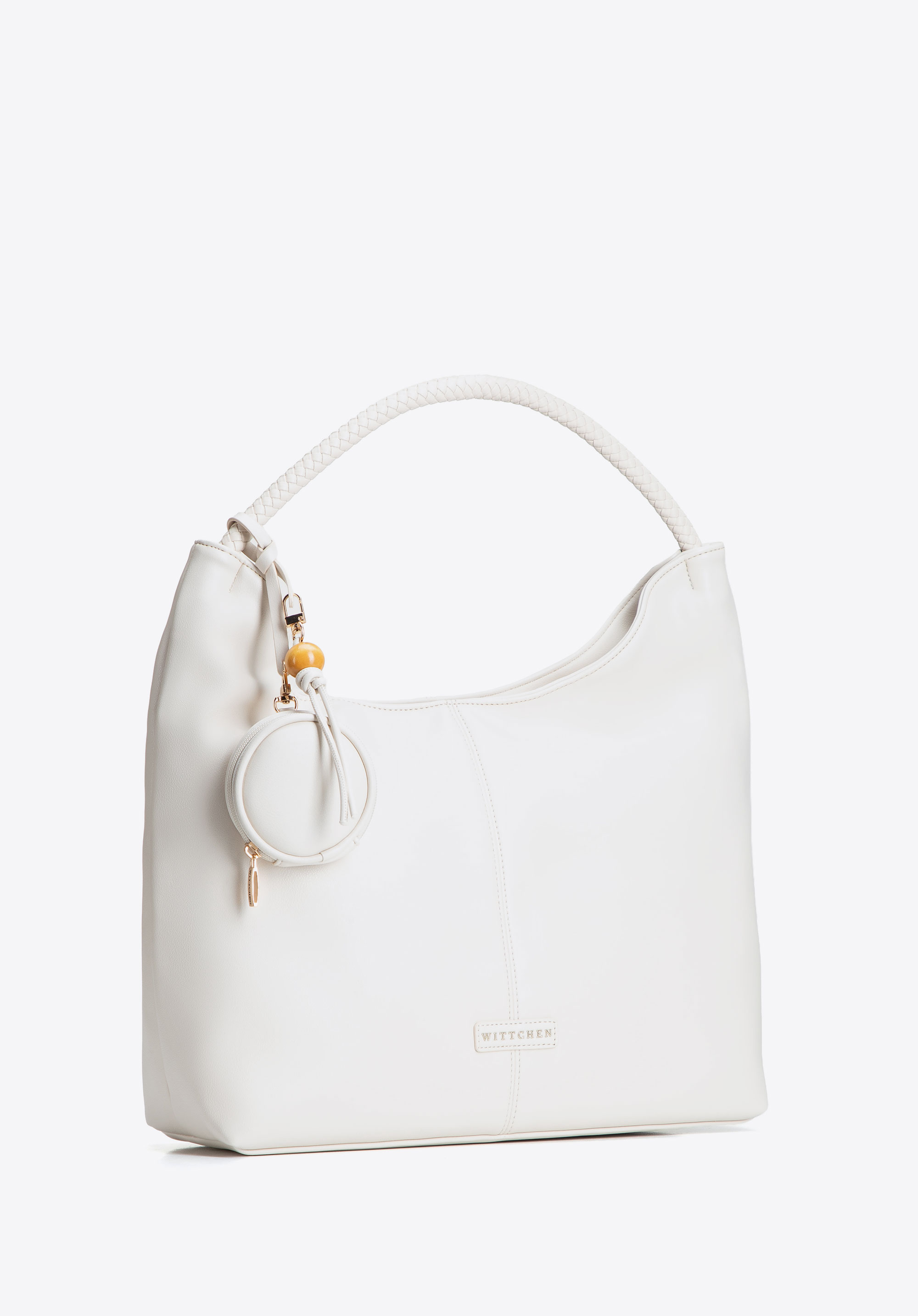 Hobo-Tasche für Damen mit geflochtenem Henkel und Innentasche, ecru, 103-4Y-522-0, Bild 1