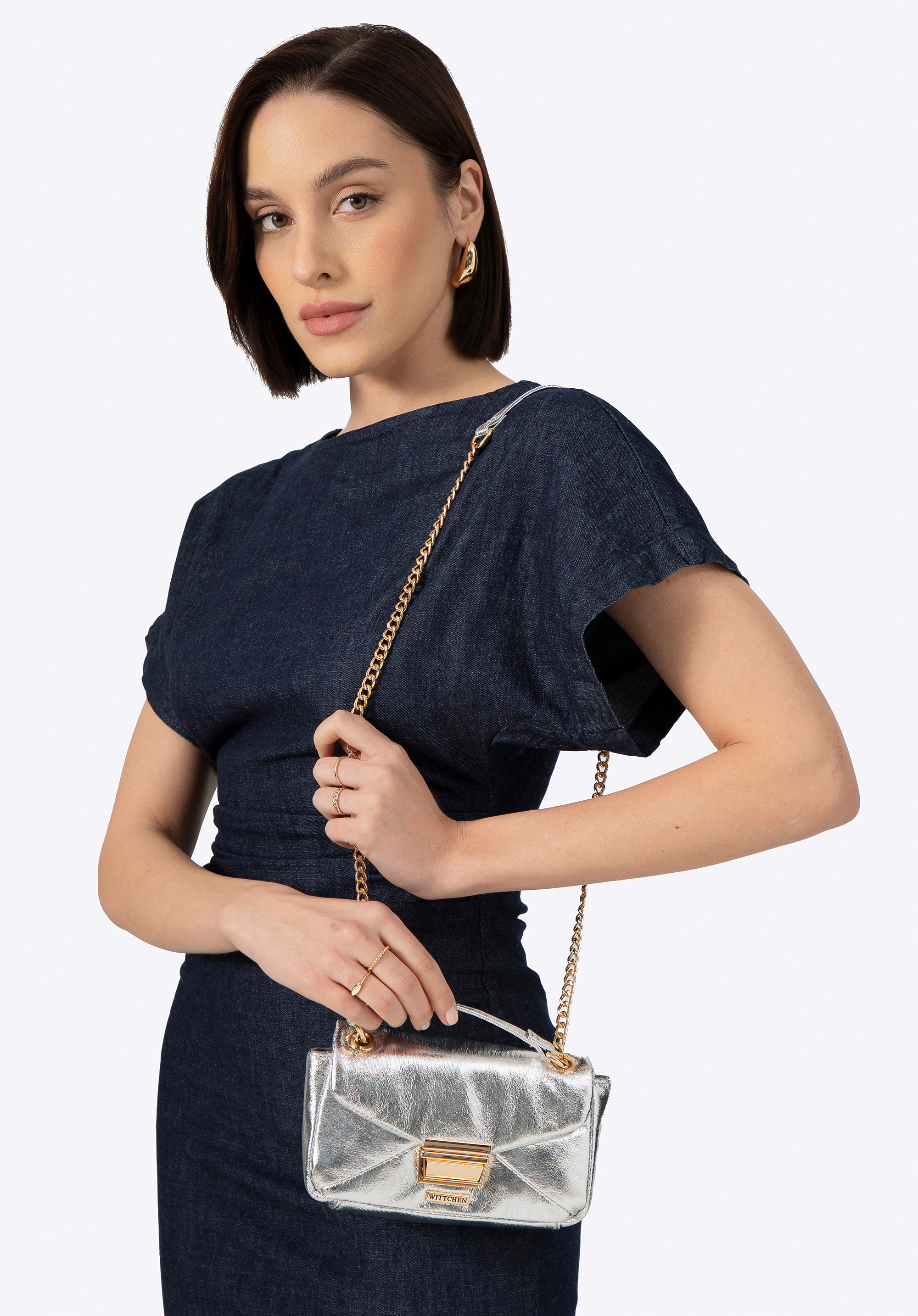 Csillogó ökobőr crossbody táska, ezüst, 100-4Y-216-1, Fénykép 3