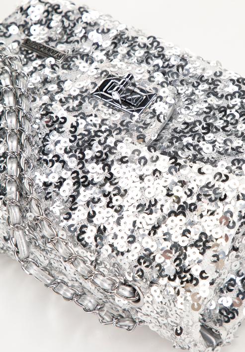 Flitteres női estélyi táska csillogó lánccal, ezüst, 98-4Y-023-X, Fénykép 5