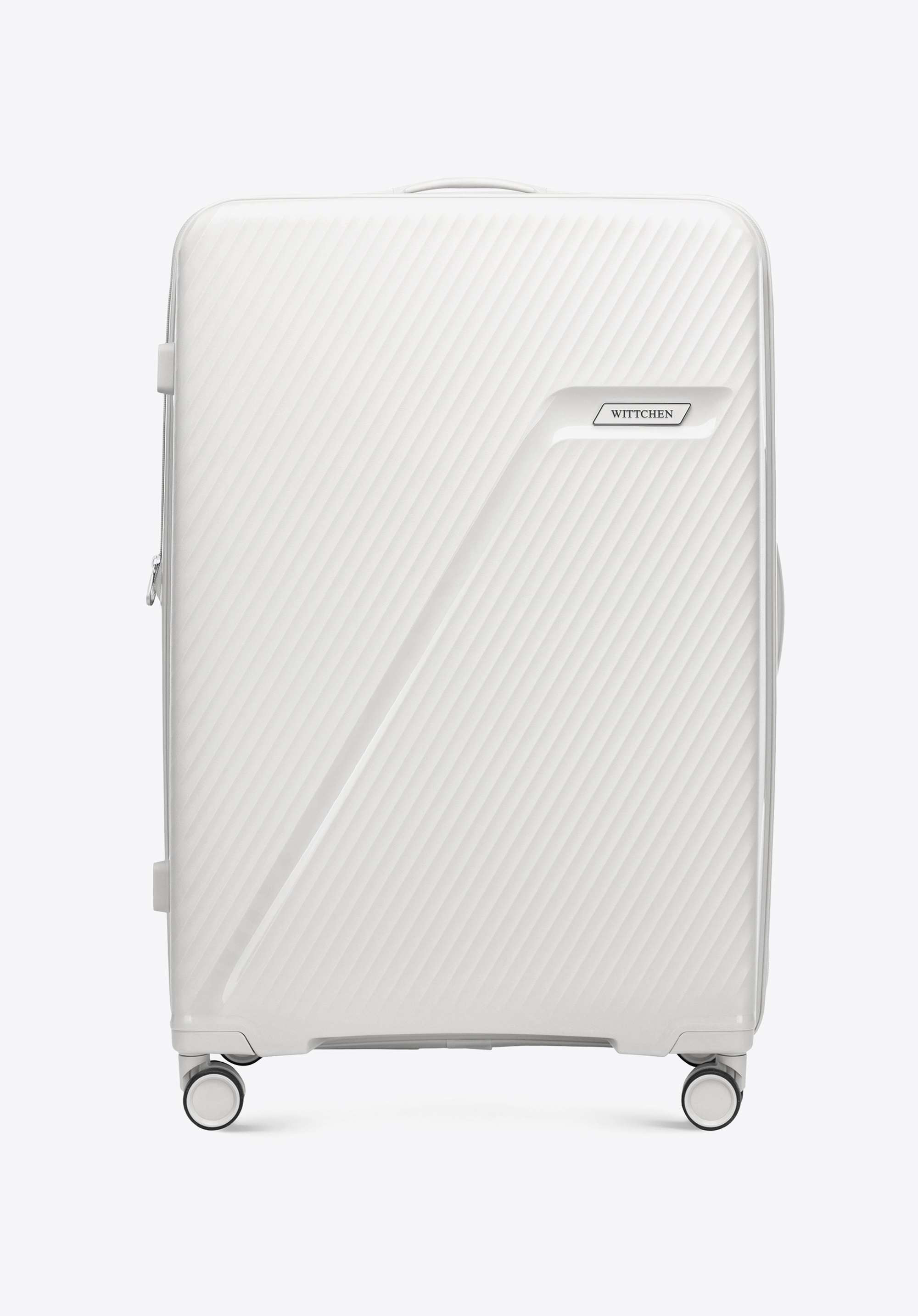 Nagy polipropilén bőrönd átlós mintával, Fehér ezüst, 56-3T-503-89, Fénykép 1