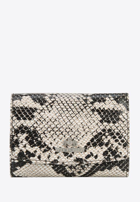 Közepes méretű női bőr pénztárca kígyóbőr textúrával, fehér fekete, 19-1-001-1, Fénykép 1
