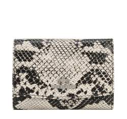 Közepes méretű női bőr pénztárca kígyóbőr textúrával, fehér fekete, 19-1-001-1, Fénykép 1
