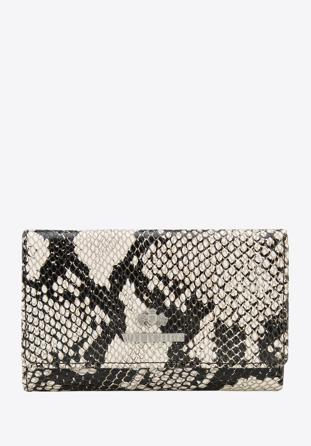 Közepes méretű női bőr pénztárca kígyóbőr textúrával, fehér fekete, 19-1-916-1, Fénykép 1