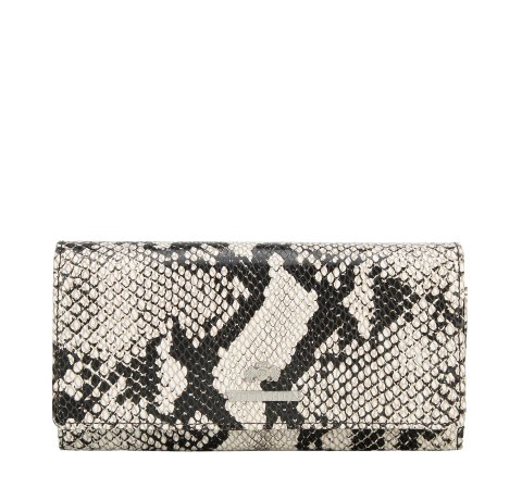 Nagy női bőr pénztárca kígyóbőr textúrával, fehér fekete, 19-1-052-1, Fénykép 1