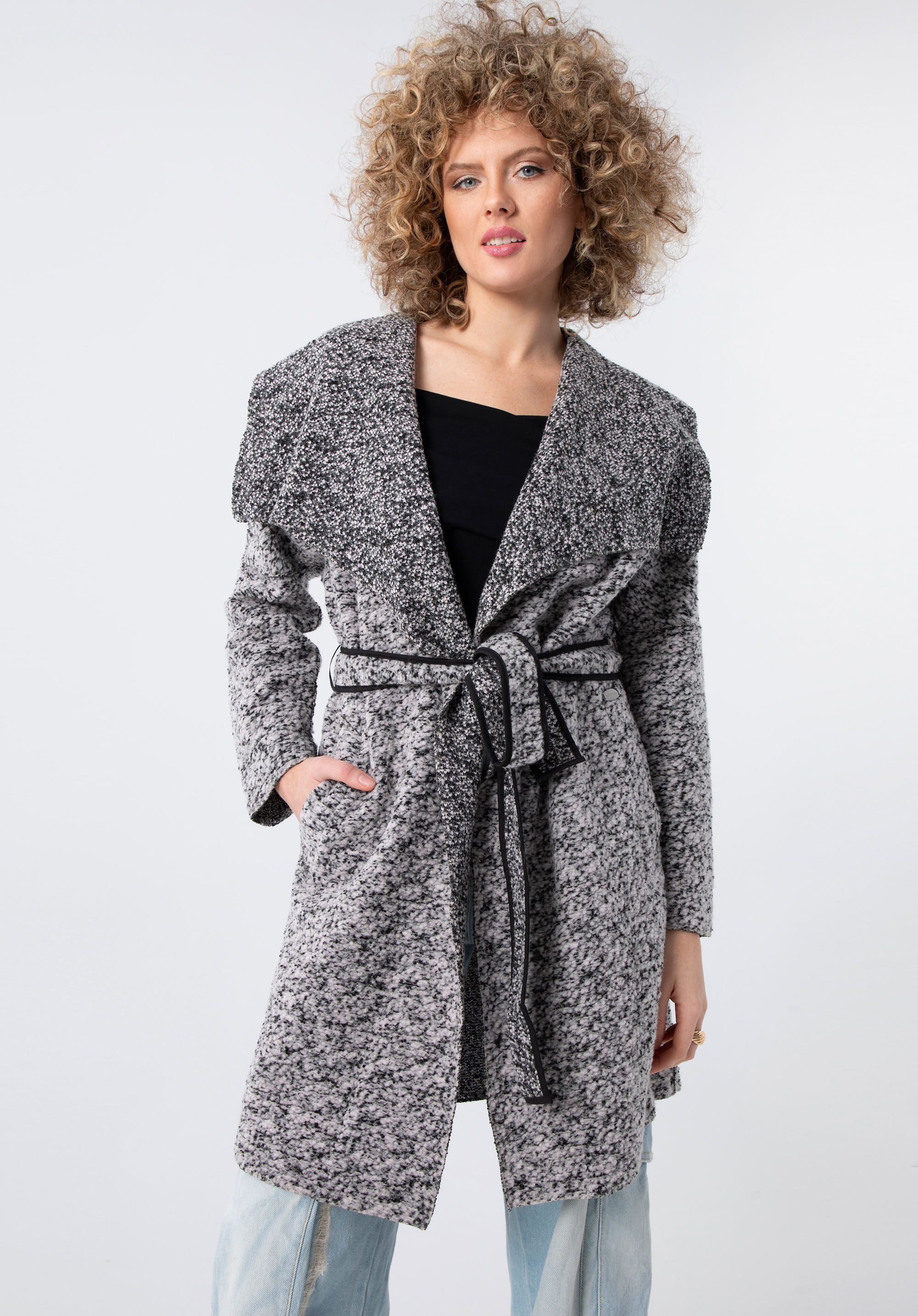 Női kabát, fehér fekete, 83-9W-101-P-XL, Fénykép 1
