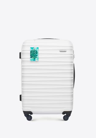 Közepes méretű bőrönd, poggyászcímkével, fehér, 56-3A-312-89Z, Fénykép 1