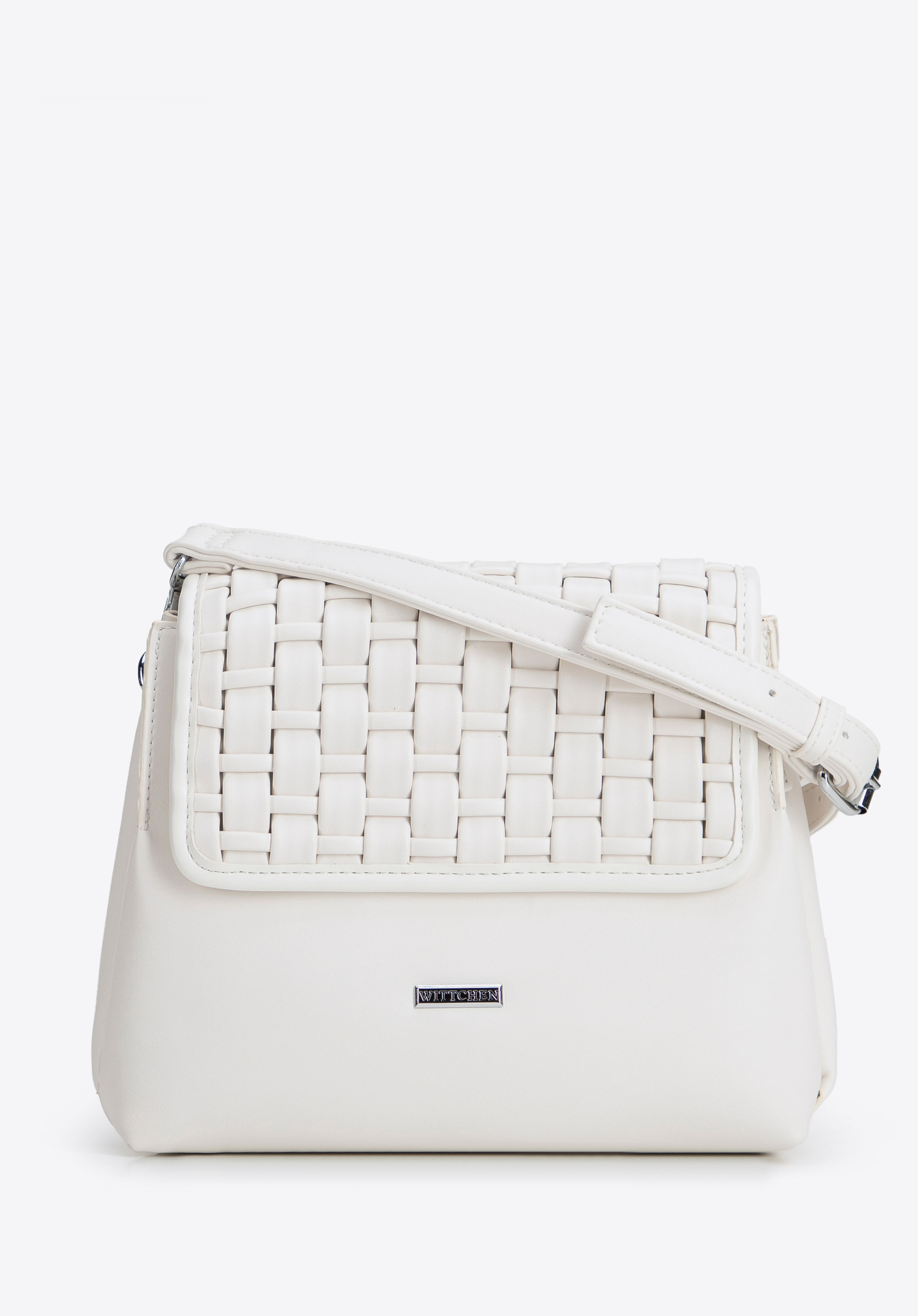 Női crossbody táska szőtt fedéllel, fehér, 94-4Y-608-0, Fénykép 1