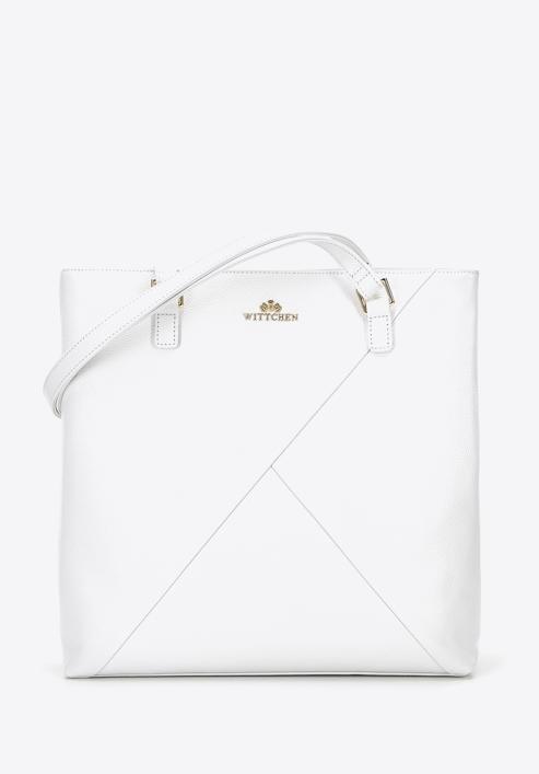 Női bőr shopper táska geometrikus díszvarrással, fehér, 96-4E-628-0, Fénykép 1
