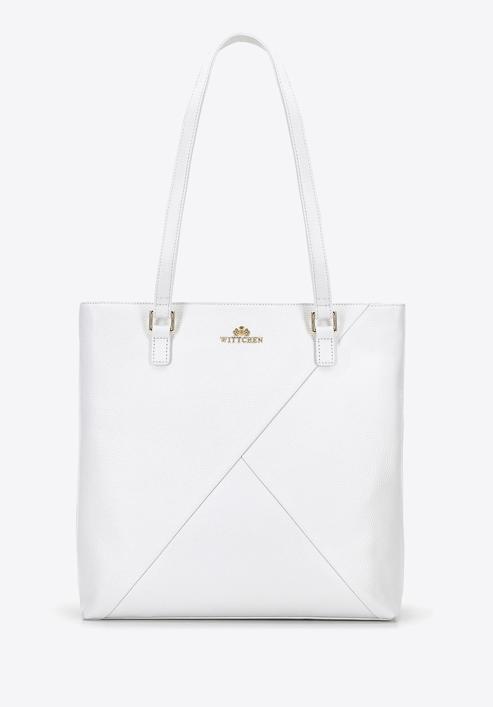 Női bőr shopper táska geometrikus díszvarrással, fehér, 96-4E-628-0, Fénykép 2