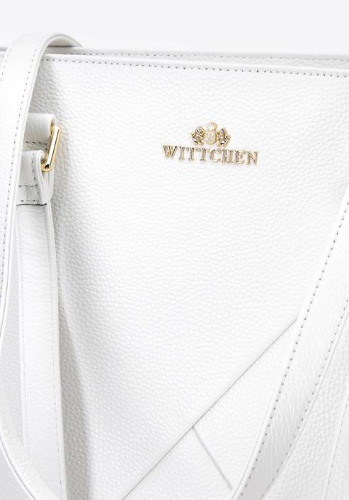 Női bőr shopper táska geometrikus díszvarrással, fehér, 96-4E-628-0, Fénykép 5