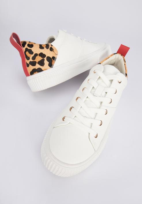Női bőr tornacipő leopárdmintás sarokkal, fehér, 95-D-952-1-37, Fénykép 7