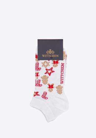 Női karácsonyi díszes zokni, Fehér piros, 98-SD-050-X3-35/37, Fénykép 1