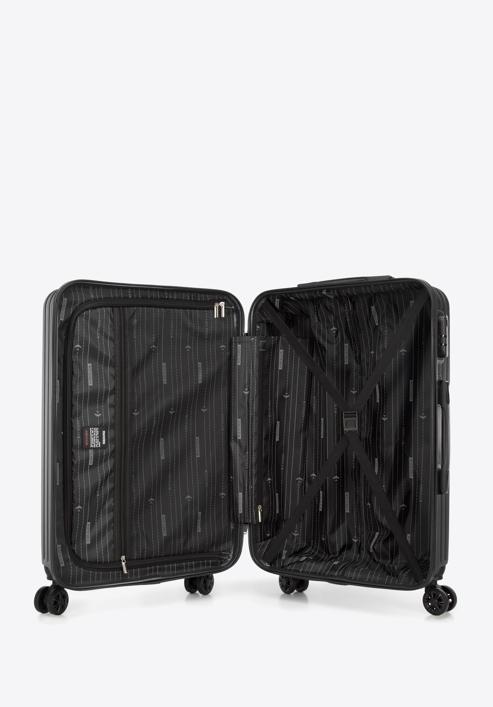 Közepes méretű bőrönd ABS-ből átlós vonalakkal, fekete, 56-3A-742-80, Fénykép 5