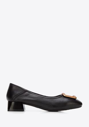 Csattal díszített női bőr topánka, fekete arany, 94-D-950-1G-37, Fénykép 1