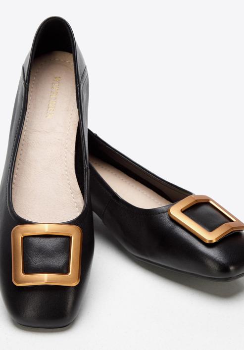 Csattal díszített női bőr topánka, fekete arany, 94-D-950-1G-36, Fénykép 8