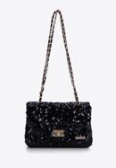 Flitteres női estélyi táska csillogó lánccal, fekete arany, 98-4Y-023-S, Fénykép 2