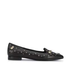 Női bőr topánka bogár formájú ékszerdíszekkel és szegecsekkel, fekete arany, 95-D-505-1G-35, Fénykép 1