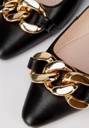 Női bőr topánka fényes lánc dísszel, fekete arany, 94-D-500-1G-35, Fénykép 8
