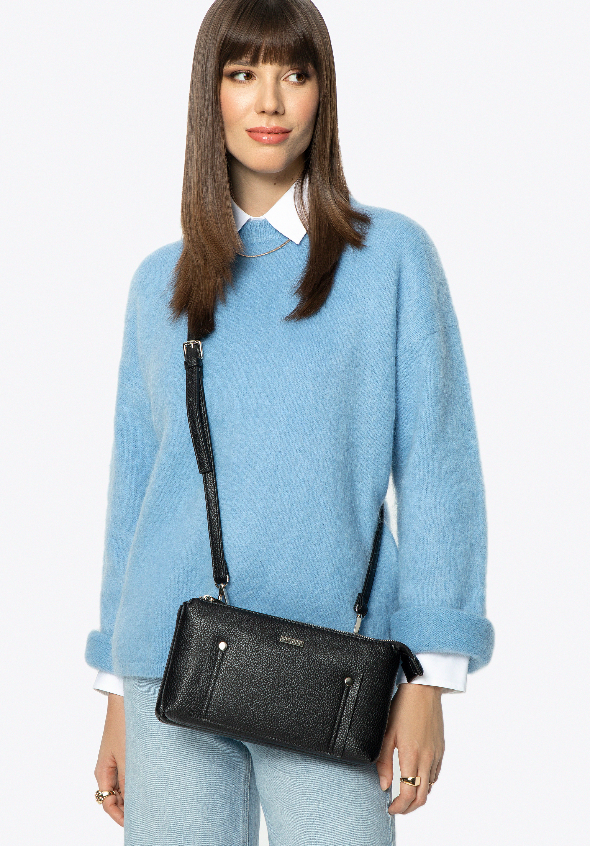 Női kétrekeszes crossbody táska, fekete arany, 29-4Y-604-1G, Fénykép 1