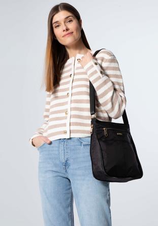 Női nylon crossbody táska, fekete arany, 98-4Y-102-1G, Fénykép 1