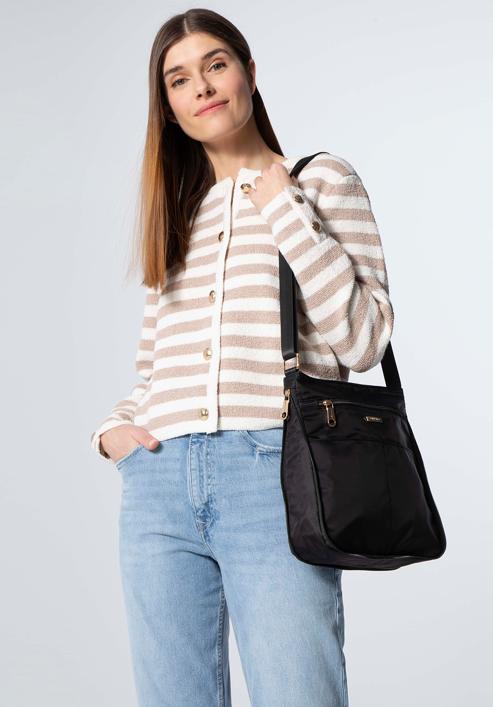 Női nylon crossbody táska, fekete arany, 98-4Y-102-1G, Fénykép 15