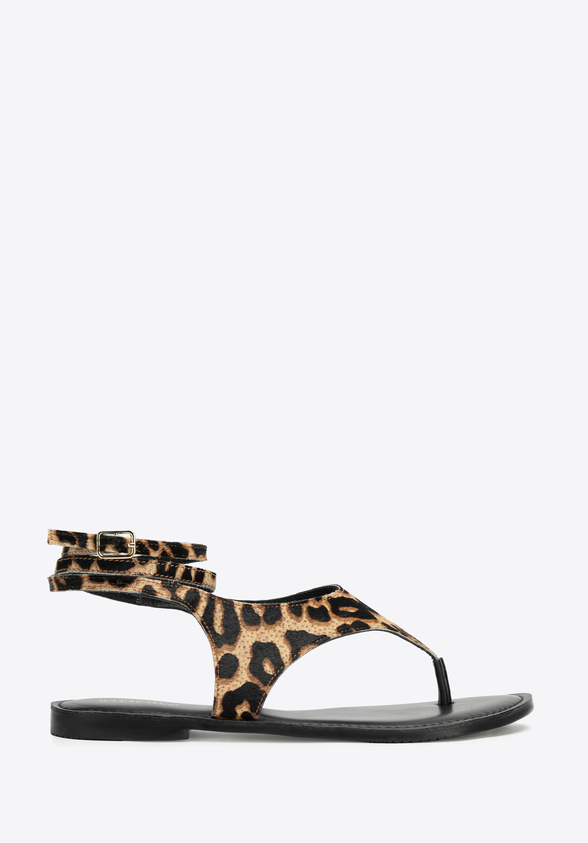 Állatmintás bőrszandál, fekete barna, 100-D-700-1-35, Fénykép 1