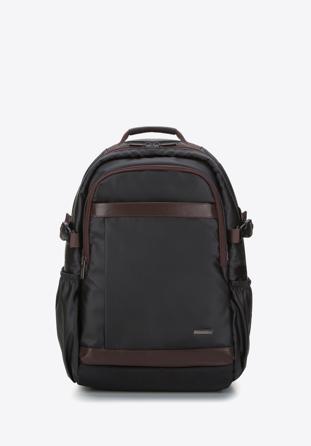 Férfi 15,6"-os laptop hátizsák műbőr díszítéssel, fekete barna, 98-3P-202-4, Fénykép 1