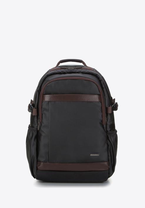 Férfi 15,6"-os laptop hátizsák műbőr díszítéssel, fekete barna, 98-3P-202-1, Fénykép 1