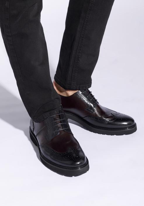 Férfi könnyű talpú brogue cipő kéttónusú bőrből, fekete barna, 96-M-700-4N-43, Fénykép 15