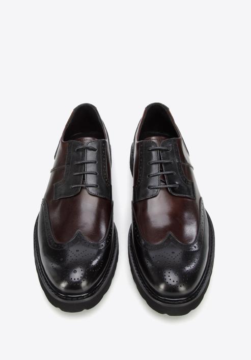 Férfi könnyű talpú brogue cipő kéttónusú bőrből, fekete barna, 96-M-700-4N-43, Fénykép 2