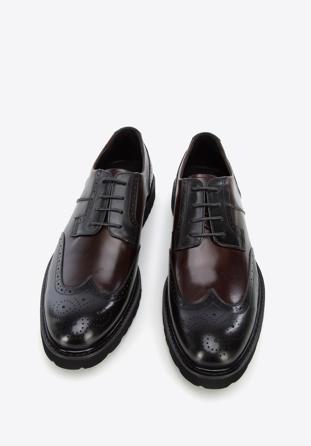 Férfi könnyű talpú brogue cipő kéttónusú bőrből, fekete barna, 96-M-700-41-42, Fénykép 1