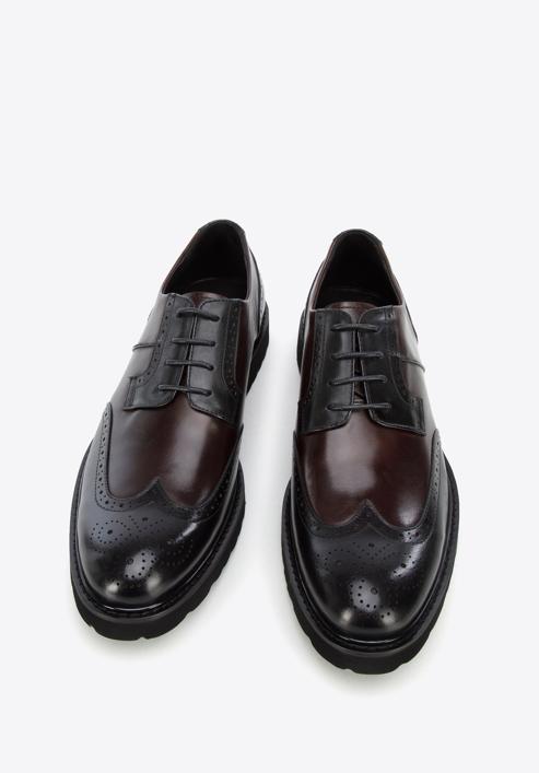 Férfi könnyű talpú brogue cipő kéttónusú bőrből, fekete barna, 96-M-700-4N-43, Fénykép 3