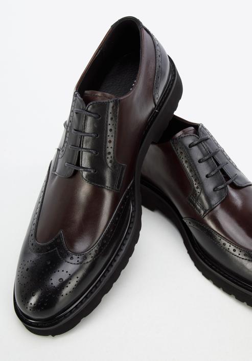 Férfi könnyű talpú brogue cipő kéttónusú bőrből, fekete barna, 96-M-700-4N-43, Fénykép 7