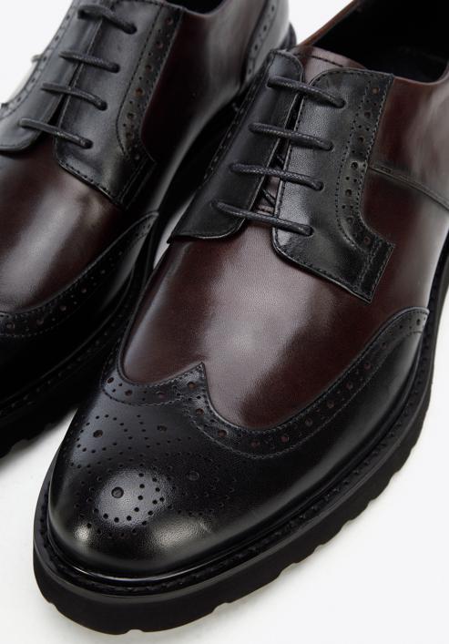 Férfi könnyű talpú brogue cipő kéttónusú bőrből, fekete barna, 96-M-700-4N-43, Fénykép 8