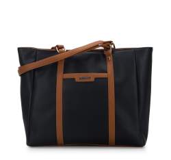Kétrekeszes női ökobőr shopper táska, fekete barna, 95-4Y-028-1, Fénykép 1
