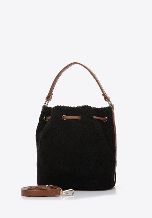 Kis műszőrme hobo táska, fekete barna, 97-4Y-503-0, Fénykép 2