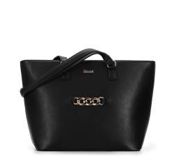 Női ökobőr shopper táska dekoratív láncdísszel, fekete, 96-4Y-623-1, Fénykép 1
