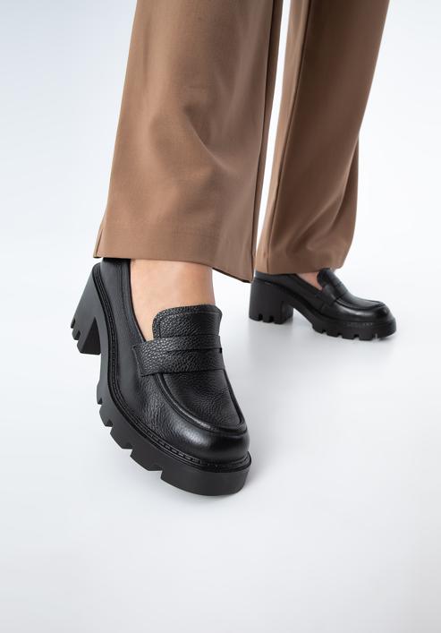 Bőr platform magassarkú cipő, fekete, 97-D-504-3-36, Fénykép 15