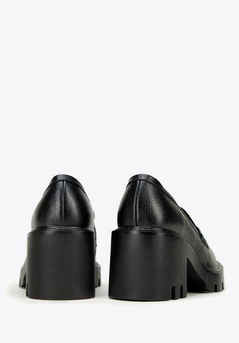 Bőr platform magassarkú cipő, fekete, 97-D-504-3-37, Fénykép 4