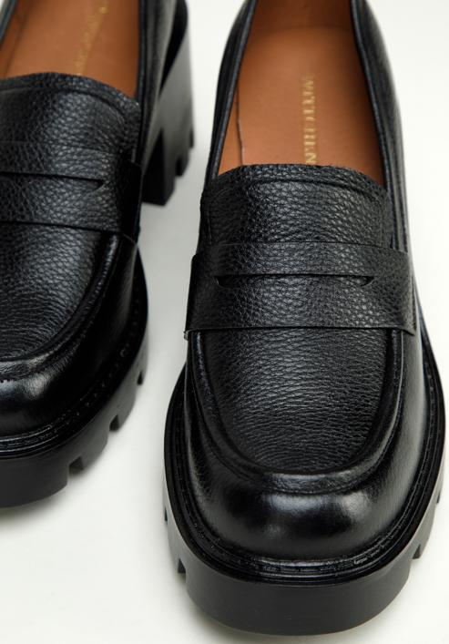 Bőr platform magassarkú cipő, fekete, 97-D-504-1B-40, Fénykép 7