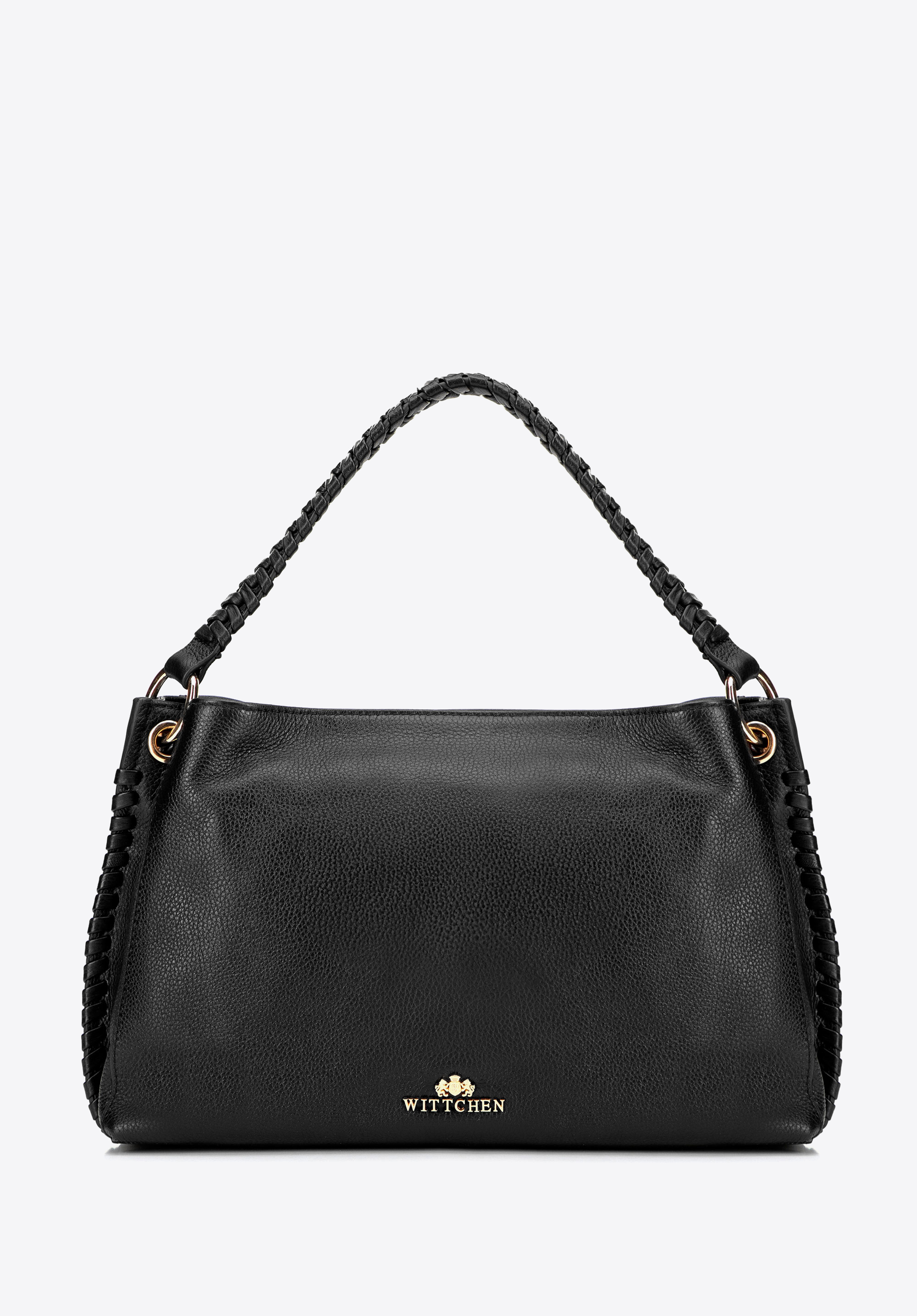 Bőr válltáska fonott fogantyúval, fekete, 101-4E-807-1, Fénykép 1