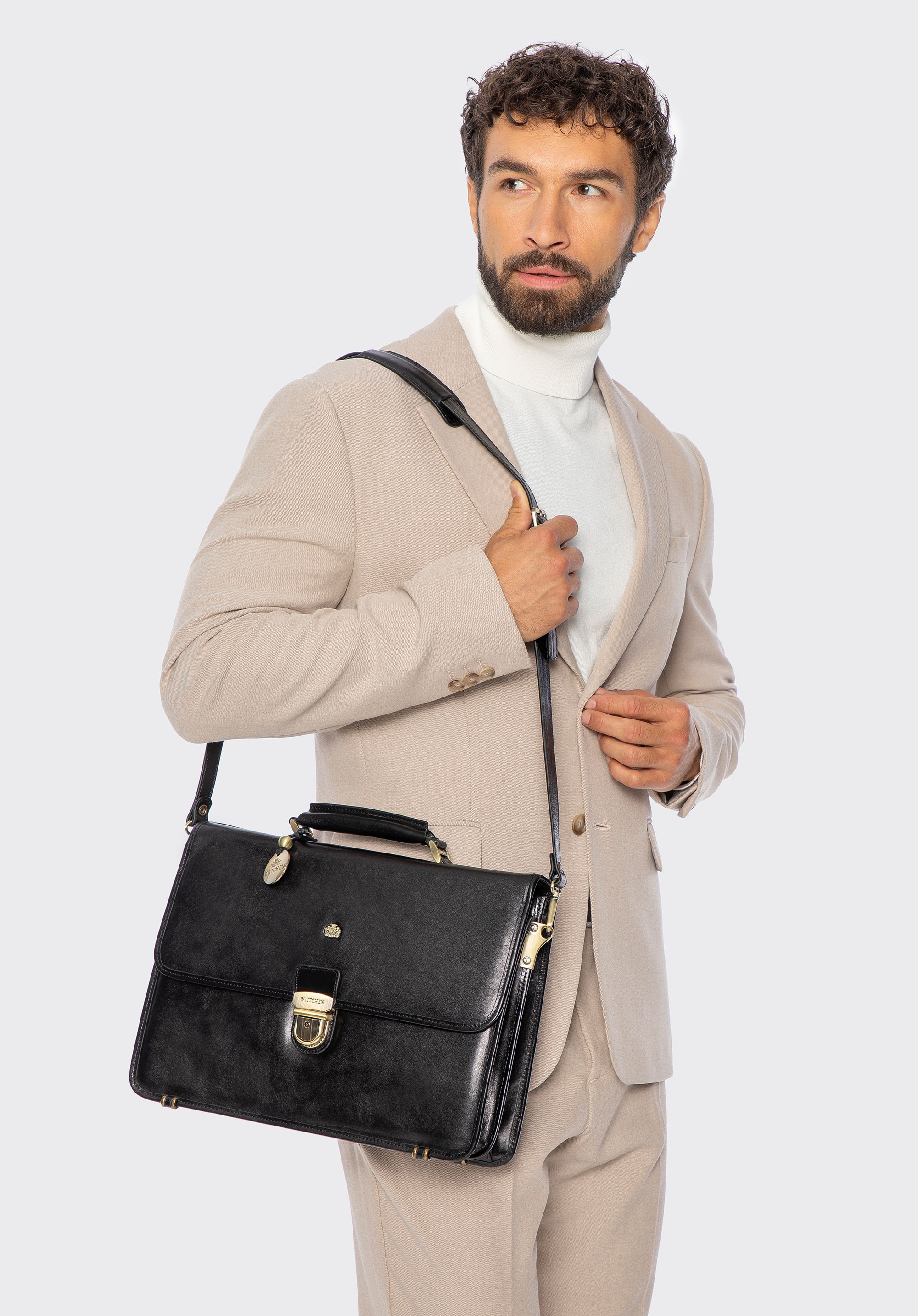 Bőr aktatáska egyenes fogantyúval, fekete, 10-3-050-1, Fénykép 1