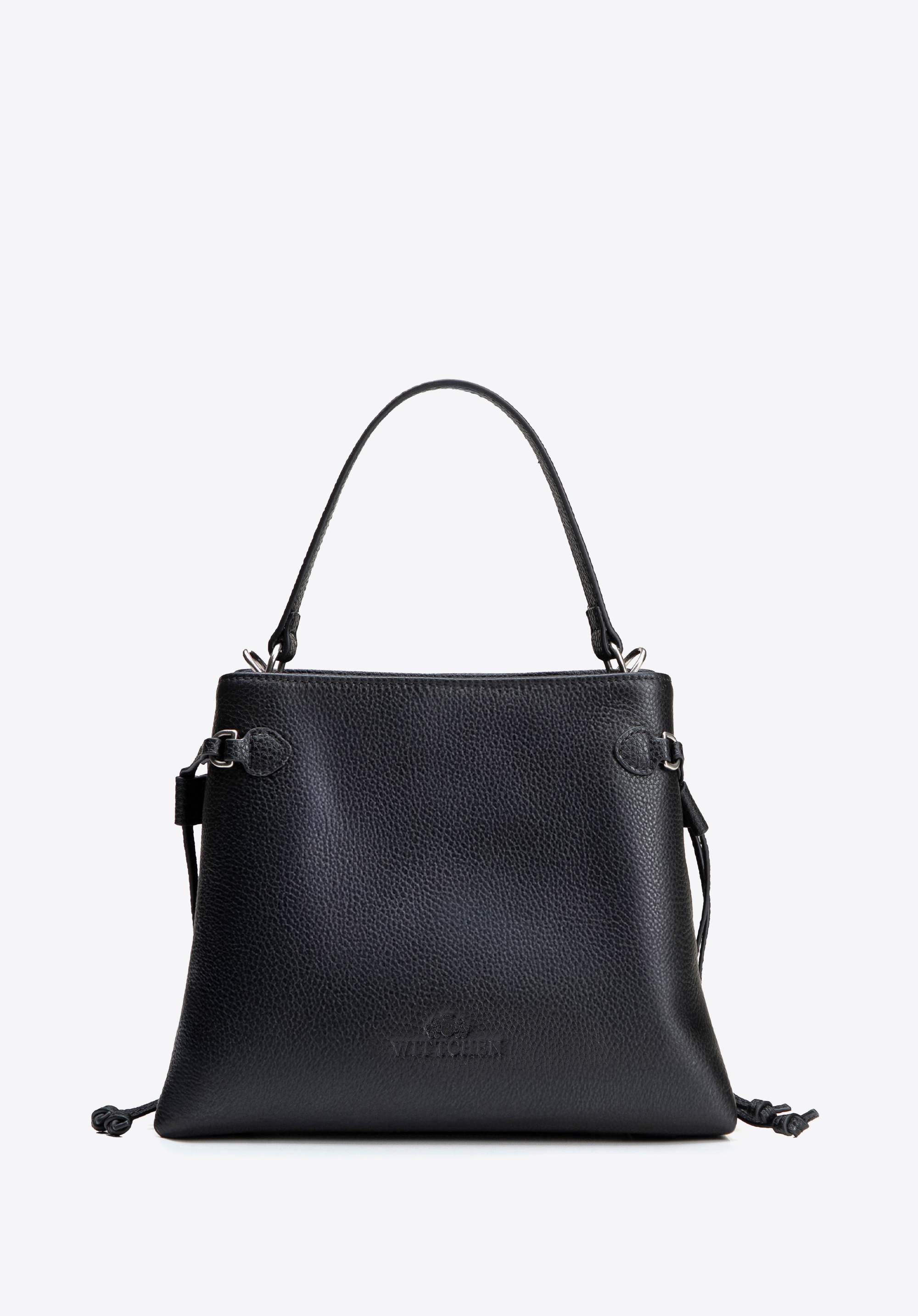 Bőr táska dekoratív húzózsinórokkal, fekete, 102-4E-213-1, Fénykép 1