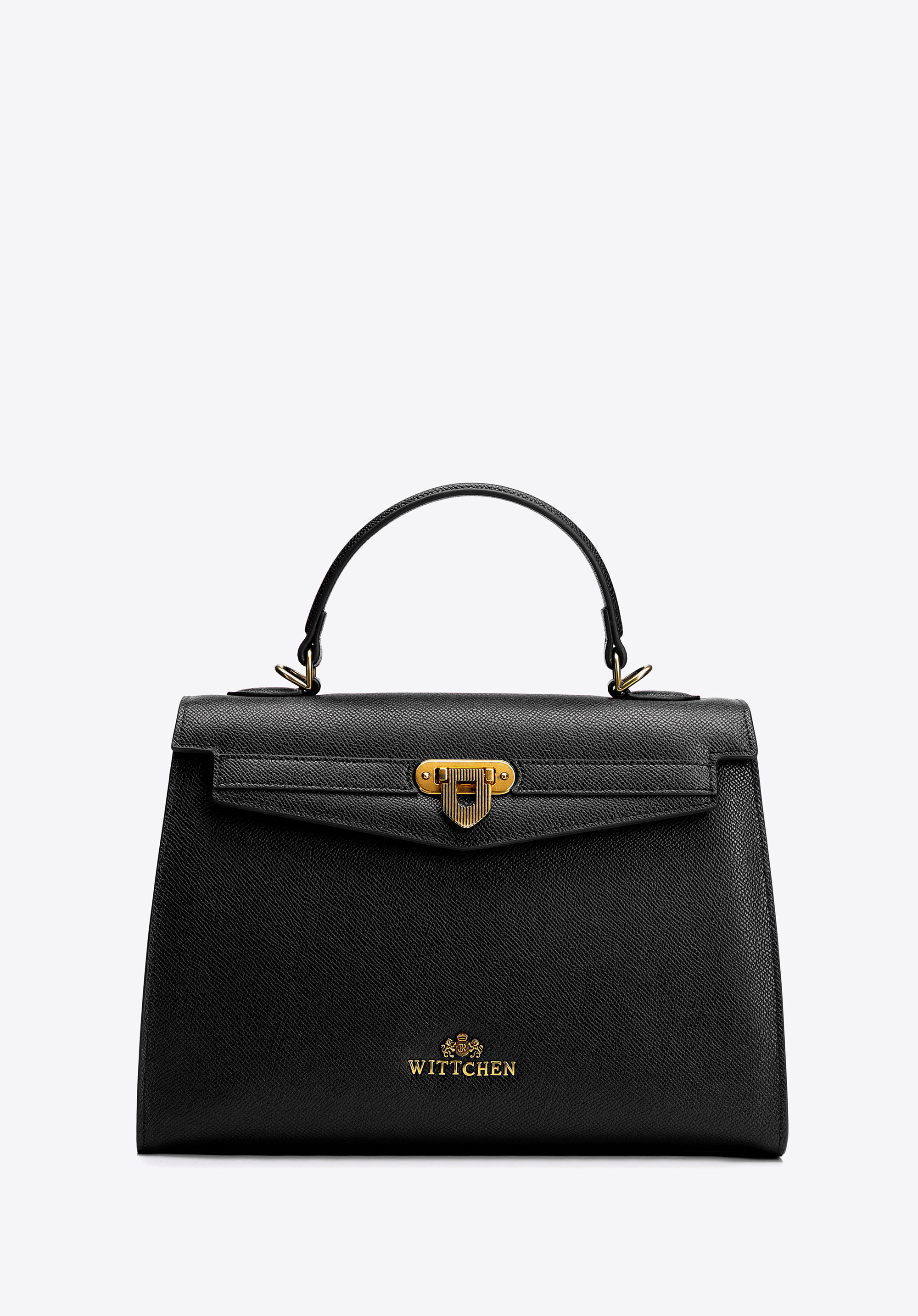 Természetes bőr táska díszes csattokkal, fekete, 101-4E-214-1, Fénykép 1