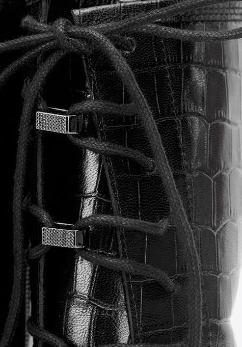 Croco dombornyomott bőr bakancs, fekete, 93-D-805-1-36, Fénykép 8