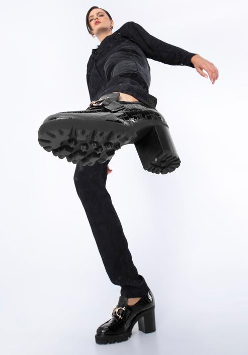 Croco lakkbőr magassarkú csattal, fekete, 97-D-108-1-35, Fénykép 16