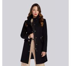 Egyszerű női kabát gyapjú hozzáadásával, fekete, 93-9W-700-1-XL, Fénykép 1