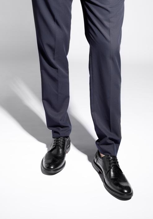 Elegáns férfi bőr cipő perforációkkal, fekete, 96-M-506-1-45, Fénykép 15