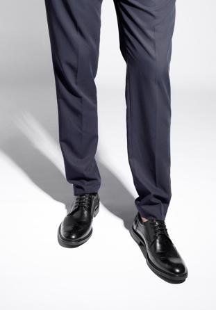 Elegáns férfi bőr cipő perforációkkal, fekete, 96-M-506-1-45, Fénykép 1