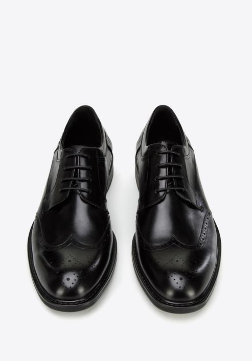 Elegáns férfi bőr cipő perforációkkal, fekete, 96-M-506-1-41, Fénykép 2
